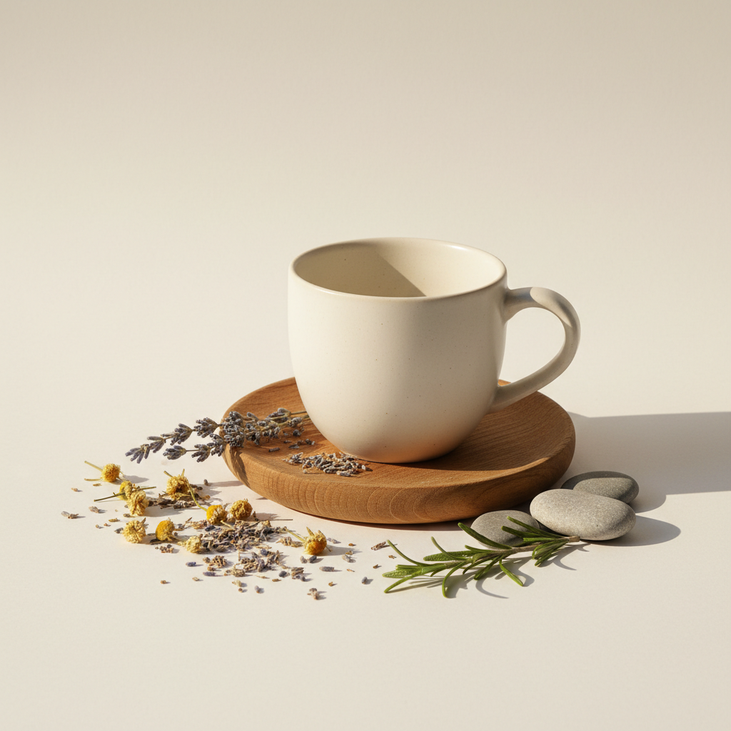 Sabbath Tea Cup ceramic matte finish on wooden saucer